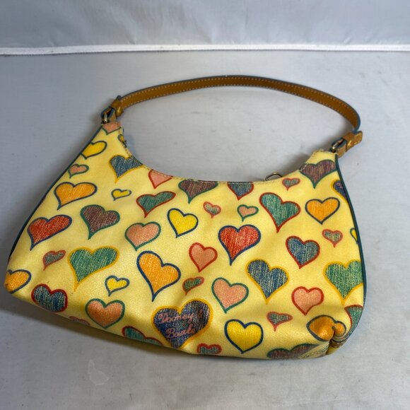 Vintage Y2K Dooney & Bourke Mini Crayon Hearts Coated Canvas Shoulder Bag - Picture 1 of 5